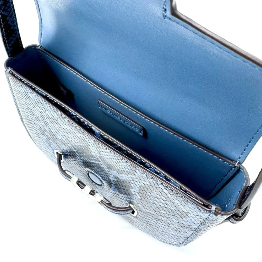 Michael Kors Small Reed Leather Saddle Crossbody Bag Denim Multi